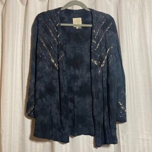 Chaser‎ Women Gray Dark Tie Dye Beaded Open Front Cardigan S Boho Hippie Retro